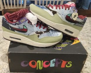 100% AUTHENTIC Men's Nike Air Max 1 SP Oil Green/Sail CONCEPTS size 9.5 NEW IN BOX DS $85 FIRM