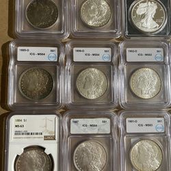 Graded Silver Coins. Morgan’s, Libertads. ASEs