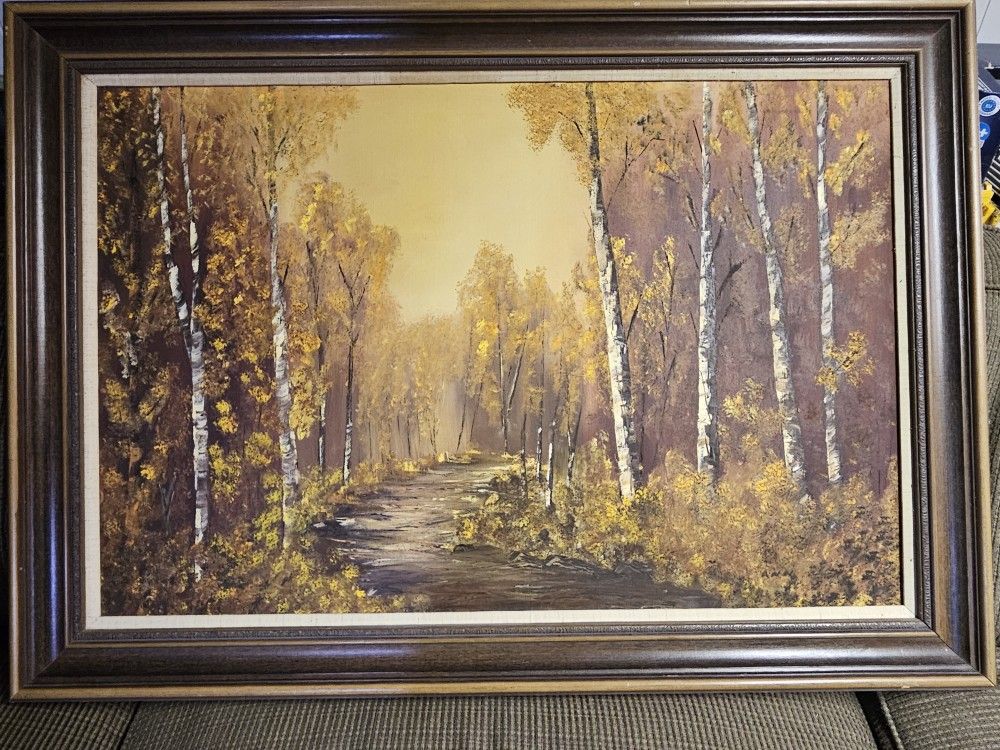 Birch Trees In Autumn Oil Painting