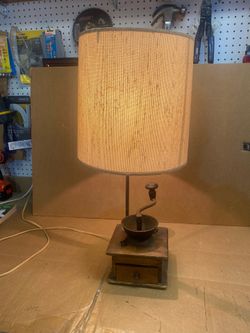 Vintage Coffee Grinder Lamp Cast Iron Drawer Working w/Shade