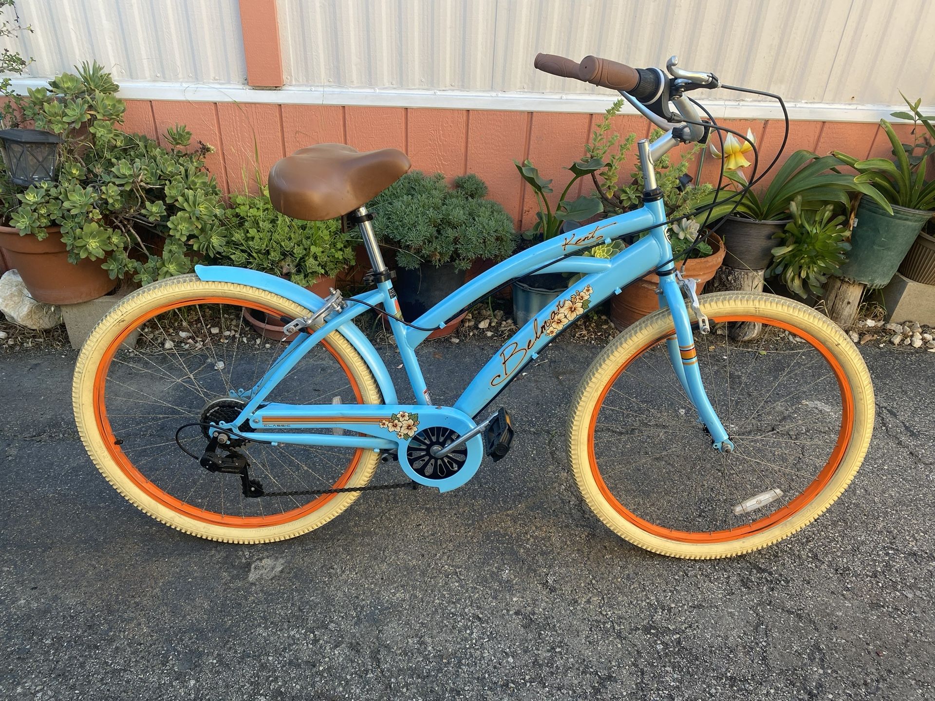 Cruiser Bike - Pelican Brand - Light Blue w/ Orange Rims - Multi-Speed