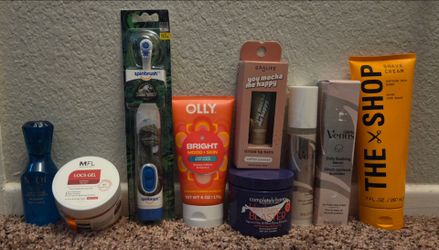 $3 items-hair perfume, loc gel, toothbrush, body scrub, lip balm, shaving items
