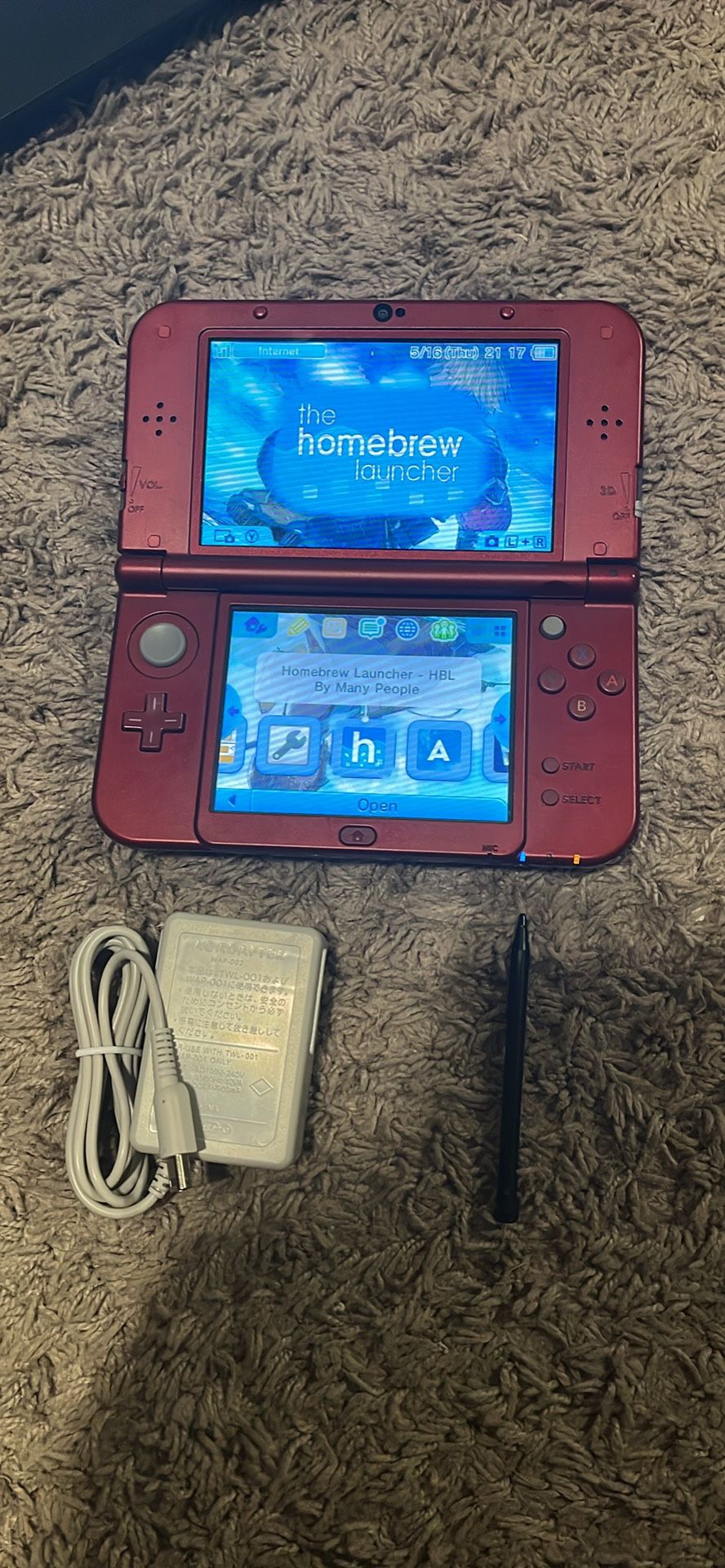 Modded Metallic Red New 3DS XL With 64GB microSD, Stylus, And Charger
