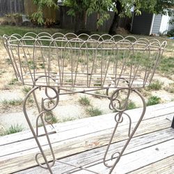 Vintage Wire Metal Plant Stand Basket - Basket is Removable and Base Folds Flat - for Various configuration   Basket is 27” long x 10.5” wide  Height 