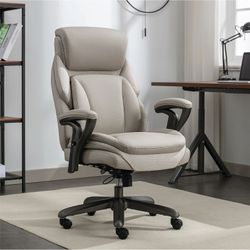 Serta SmartLayers Everett Big & Tall Ergonomic Vegan Leather High-Back Executive Office Chair, Taupe/Dark Gray