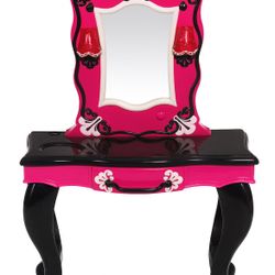 ✨ Glam Princess Vanity Table with Mirror, Water Fountain & Play Makeup Set – Hot Pink & Black ✨