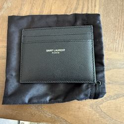 SAINT LAURENT PARIS CREDIT CARD CASE IN GRAIN DE POUDRE LEATHER