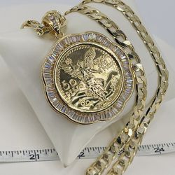 Centenario,cadena CHAPA DE ORÓ 14k NO ORÓ MACIZO/Centenary and chain GOLD PLATED 14k NO SOLID GOLD 