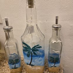 Hand Painted Decorative Bottle With Oil & Vinegar