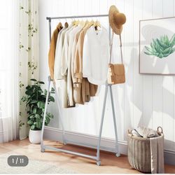 Extendable Foldable Heavy Duty Clothing Coat Rack Stand with Hanging Rod