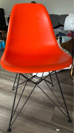 Orange Shell Chair with Black Wire Base