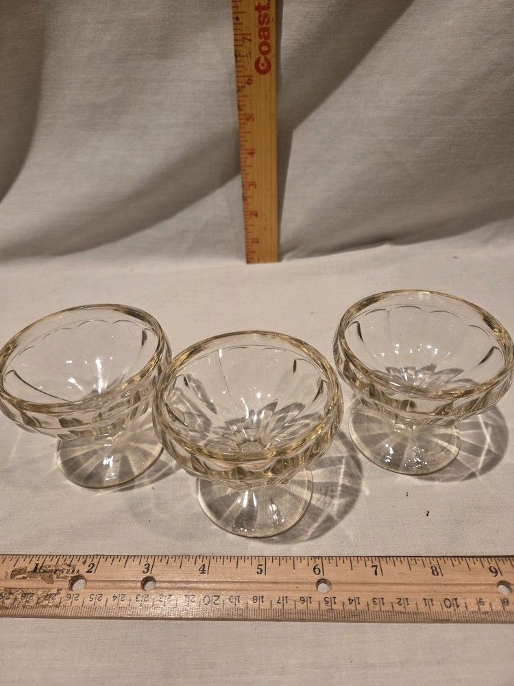 Vintage Optic Design, Dessert, Sherbet, Ice Cream Pedestal Dishes, Lot Of 3