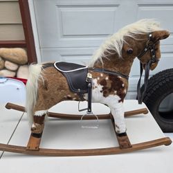 Large Pinto Painted Horse Stuffed & Wooden Rocking, 25" tall x36" long