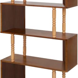 Five Shelf “S”-shaped Freestanding  Wooden Bookcase 