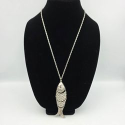 Vintage Silver Tone Cloisonne Enamel Koi Fish Pendant Articulating 3.5"