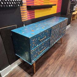 Blue Distressed Hand-Painted Credenza