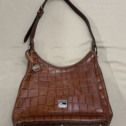 Vintage Dooney Bourke Croc Embossed Leather Shoulder Bag Brown