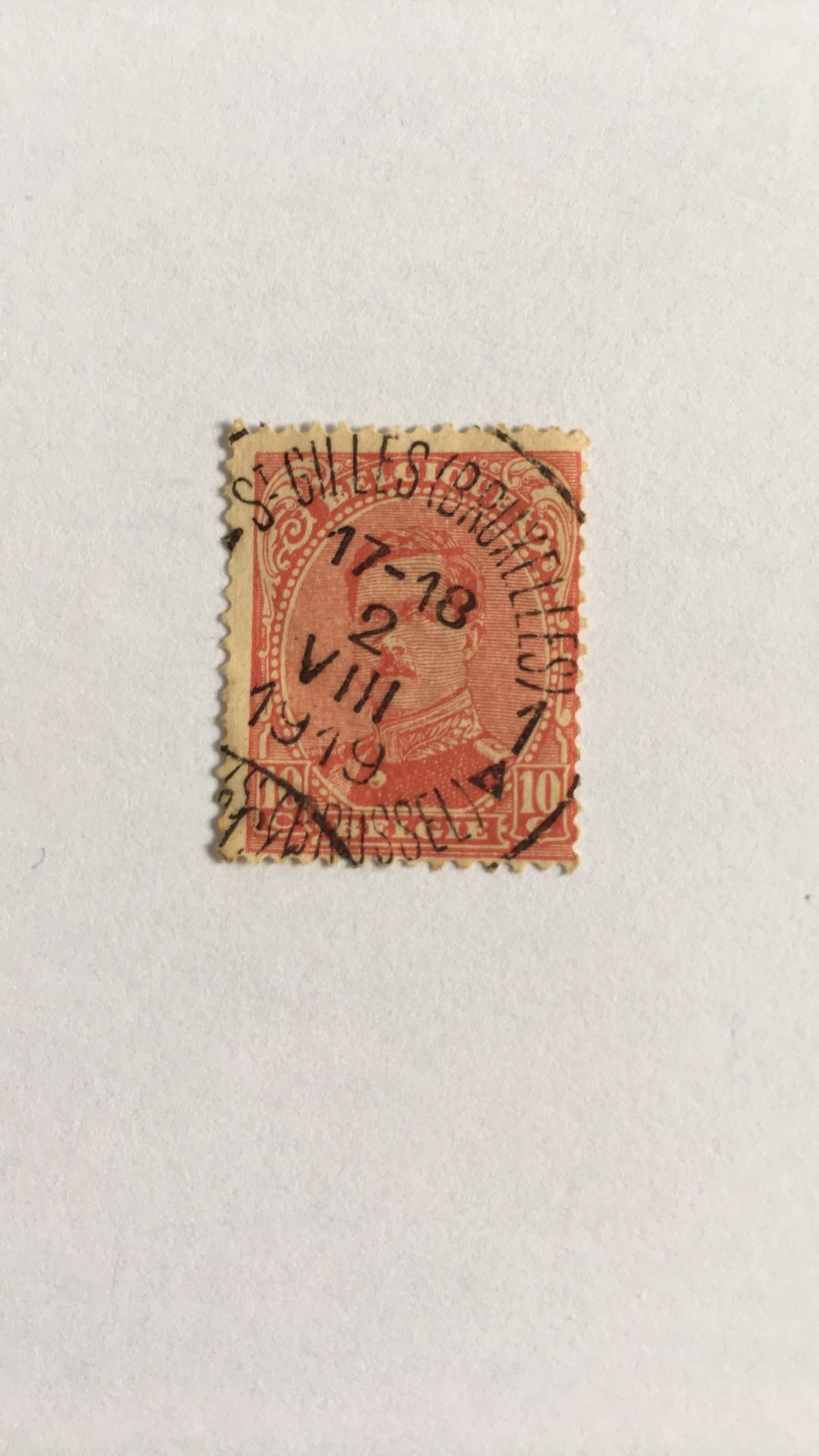 Belgium 10c Stamp - King Albert I 1919