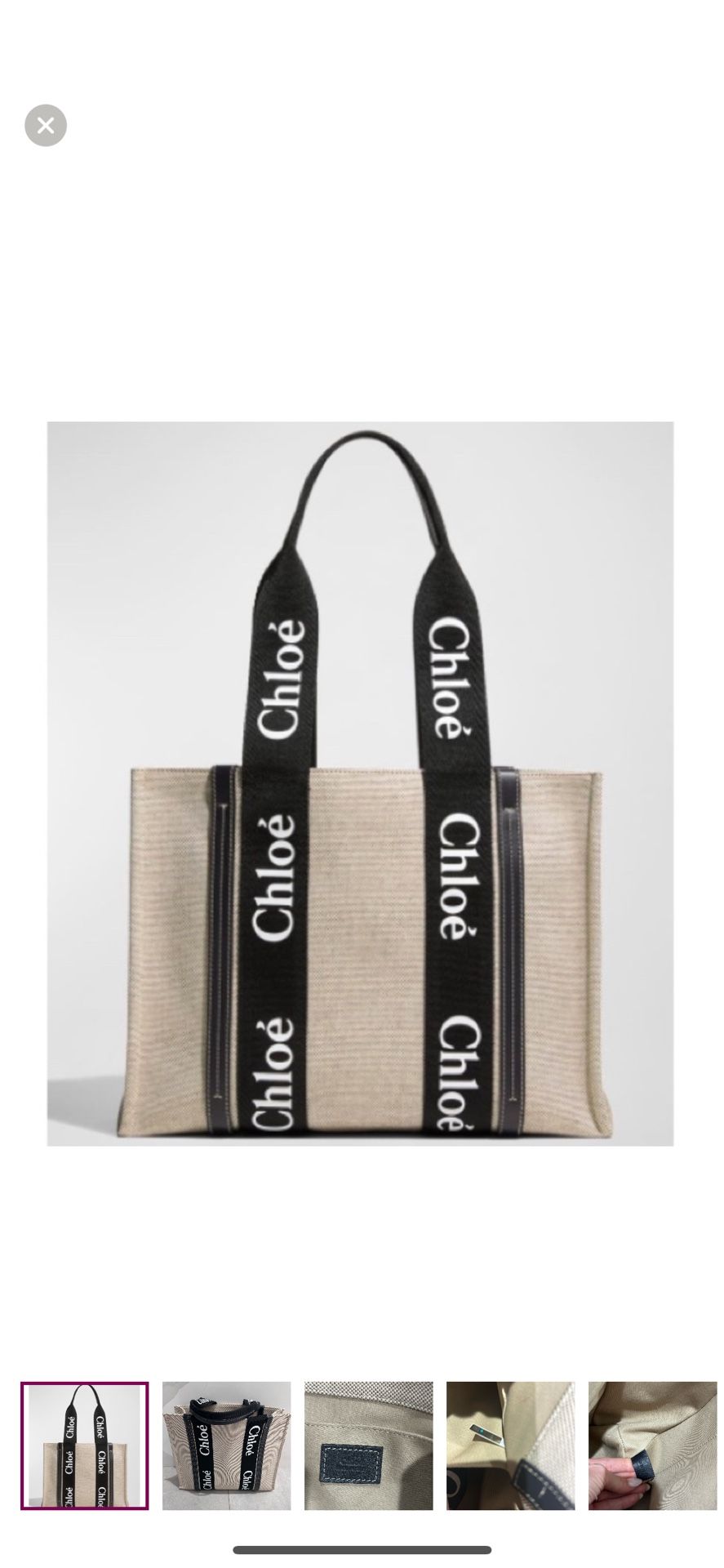 Authentic Chloe Medium Tote Bag in Black/ Linen