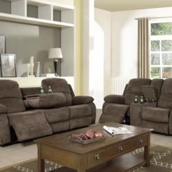 Brown Microfiber Fully Reclining Couch And Love Seat 