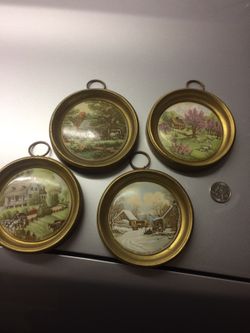 4) old 4" ceramic micro paintings