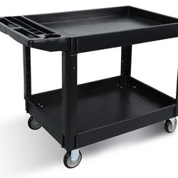 2-Tier Service Utility Cart With Handle & Locking Casters