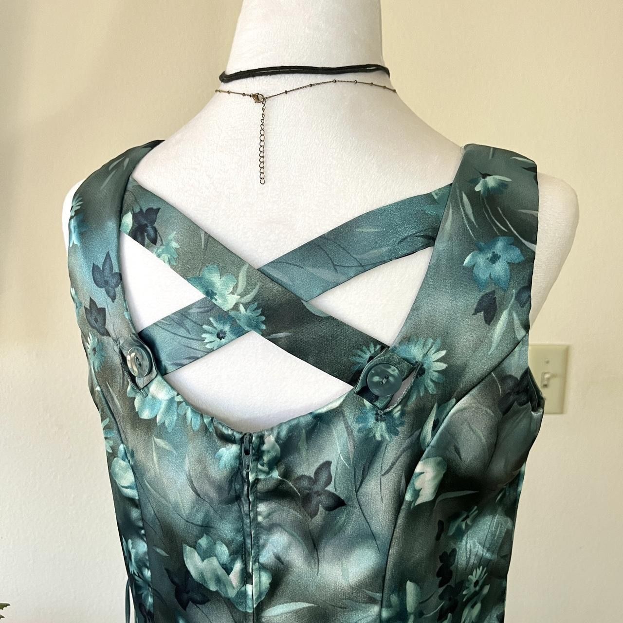 Vintage Satin Blue Floral Dress