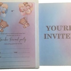GENDER REVEAL BoHo Balloon Teddy Bear Shower Invitation Cards for Boys/Girls NEW