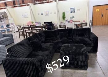 Beautiful!! 4-Pc Fur-Like Jumbo Corduroy Sectional Sofa With Ottoman On Sale‼️