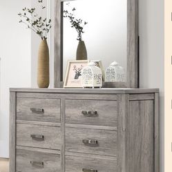 Brand New Grey Gray Rustic Modern Wooden Dresser With Mirror