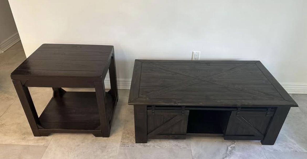 FARMHOUSE STYLE RECTANGULAR LIFT-TOP COCKTAIL TABLE & SIDE TABLE -