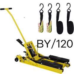 Hydraulic Motorcycle Lift Jack,1500 LBS Capacity ATV Scissor Jack Lift Jack with 4 Wheels and Tie Down, Hydraulic Foot-Operated Hoist for Motorcycle, 