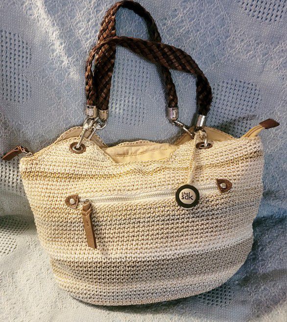 The Sak Sequoia Crochet Hobo Bag in Sand Stripe