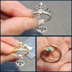Crown Tiara Rings Size 7 and 8 and adjustable Snake ring.
$6 Each