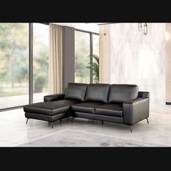 Brand New Leather Modern Sectional Sofa (Black)