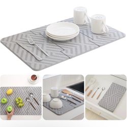 Chef’s Path Dish Stone Drying Mat - 23.6x15.4in Geometric Print