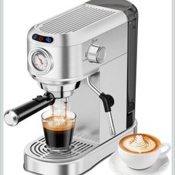 Espresso Machine 20 Bar, Compact Espresso Maker, Stainless Steel Professional Expresso Coffee Machines with Steam Milk Frother & 34oz Water Tank 