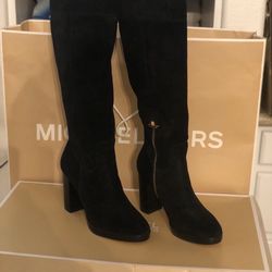 Michael Kors Regina Black Suede Leather Platform Boots
