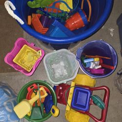 A Huge Bucket Of Sand Toys, Including Discovery Toys Sand Toys