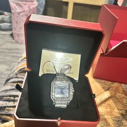 Cartier Santos Diamond Watch Silver