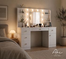 Vanity desk with mirror and lights and drawers NEW J-26
