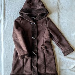 Rothschild Kids Long Brown Faux Suede Hooded Winter Coat Size: M(10/12)