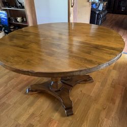 Vintage Solid Wood Farmhouse Style Round Dining Table with Extension 