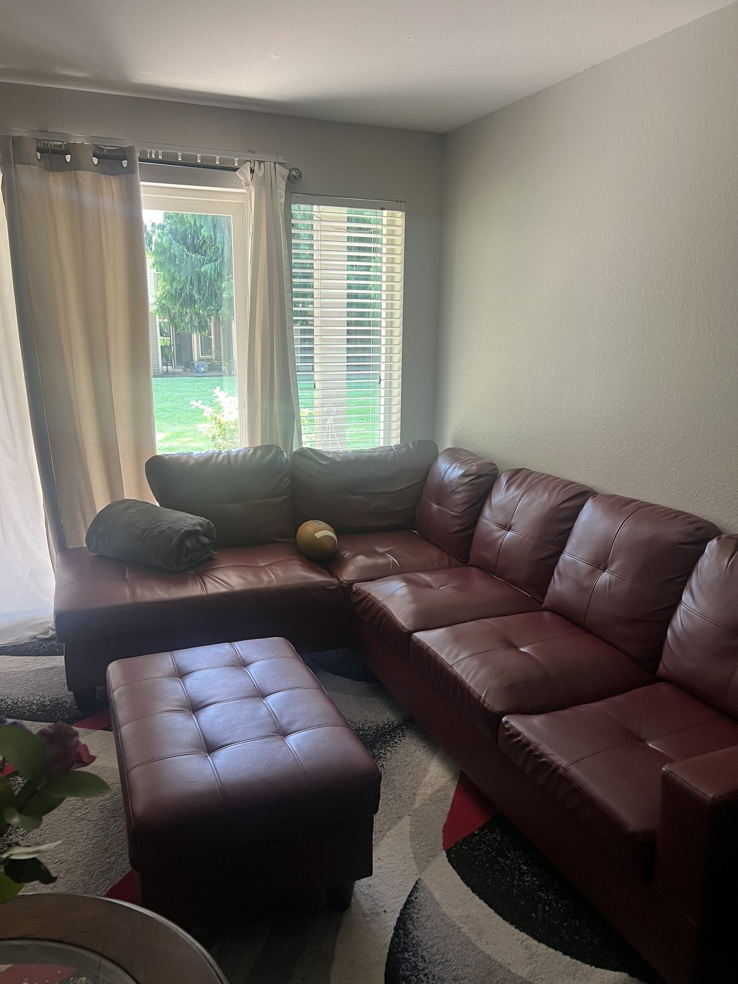 Sectional Leather Couch and Ottoman