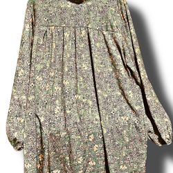 Vintage 60s Style Green And Yellow Floral Print Dress Size X-Large