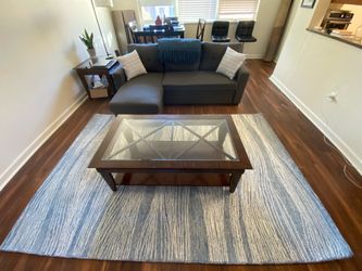 Dark Wood Coffee Table with Glass Top – X-Brace Design