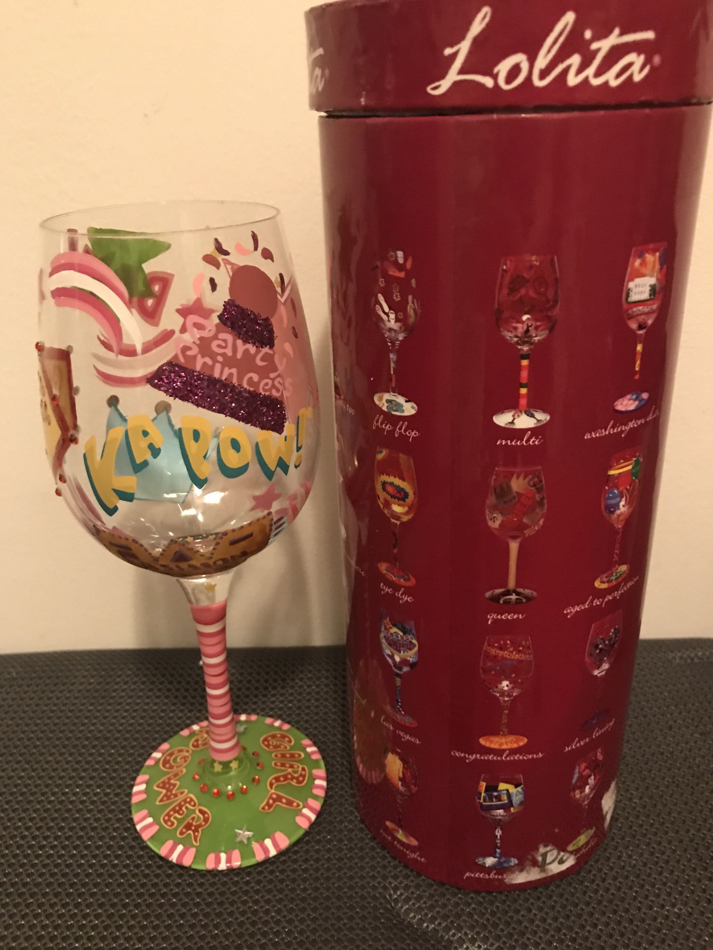 Lolita's Girl Power Painted Wine Glass