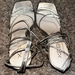 Silver Size 10 Squared Heel Laced Up the Leg