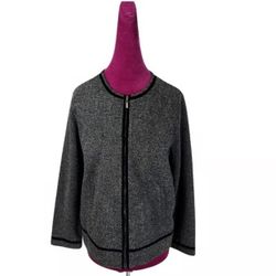 Emma James Cardigan Sweater Sz L large Grey Boucle Knit Full ZIp