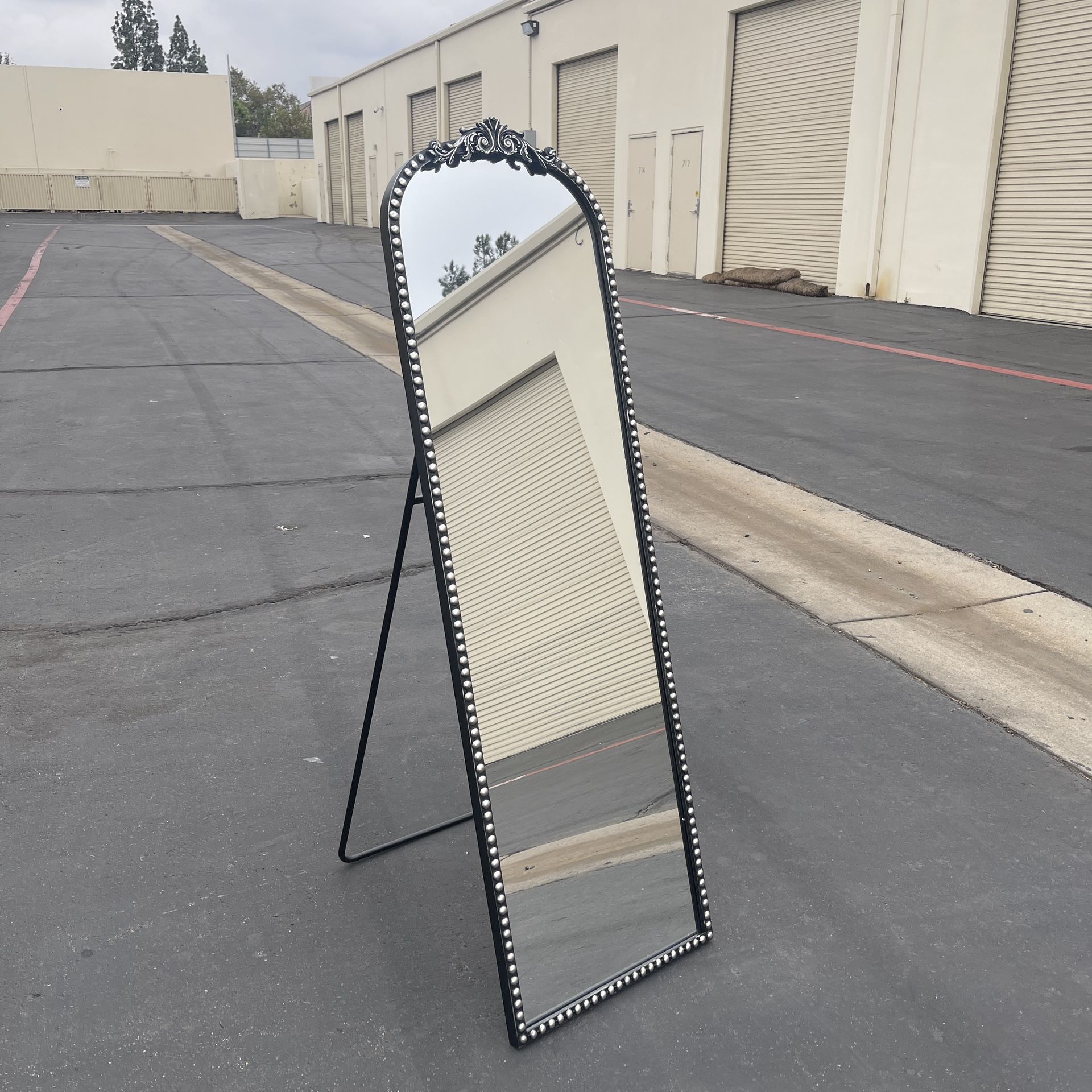 Floor Mirror with Carved Metal Frame & Bottom Art Carved, Full Body Mirror for HomeDecor